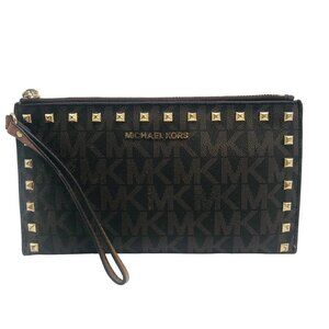 Michael Kors Brown Signature Print Studded Wristlet